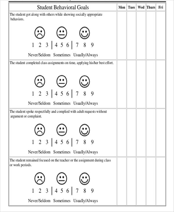 8 Printable Behavior Chart Template 9 Free Word PDF Format Download