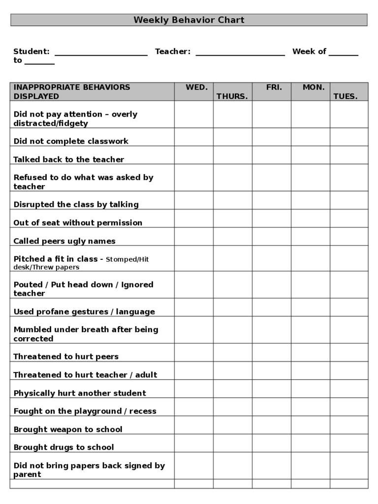 Behavior Charts 6 Free Templates In PDF Word Excel Download