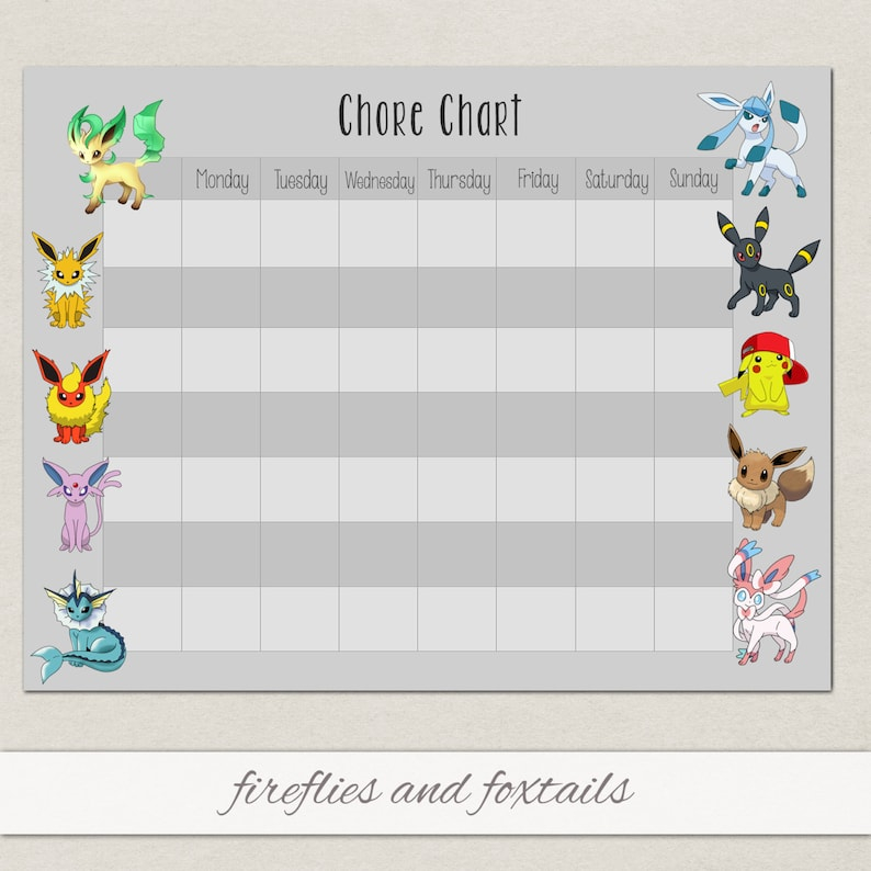 Blank Eevee Pokemon Behavior Or Chore Chart Visual Schedule Etsy