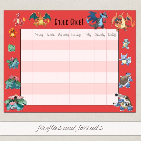 Blank Starter Pokemon Behavior Or Chore Chart Visual Etsy