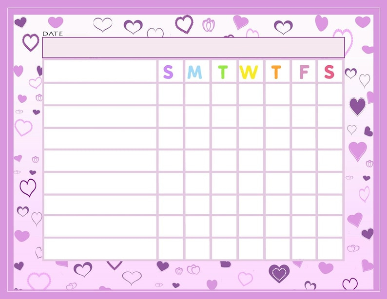 Chore Chart For Kids Pink Heart Themed Behavior Reward Chart Etsy