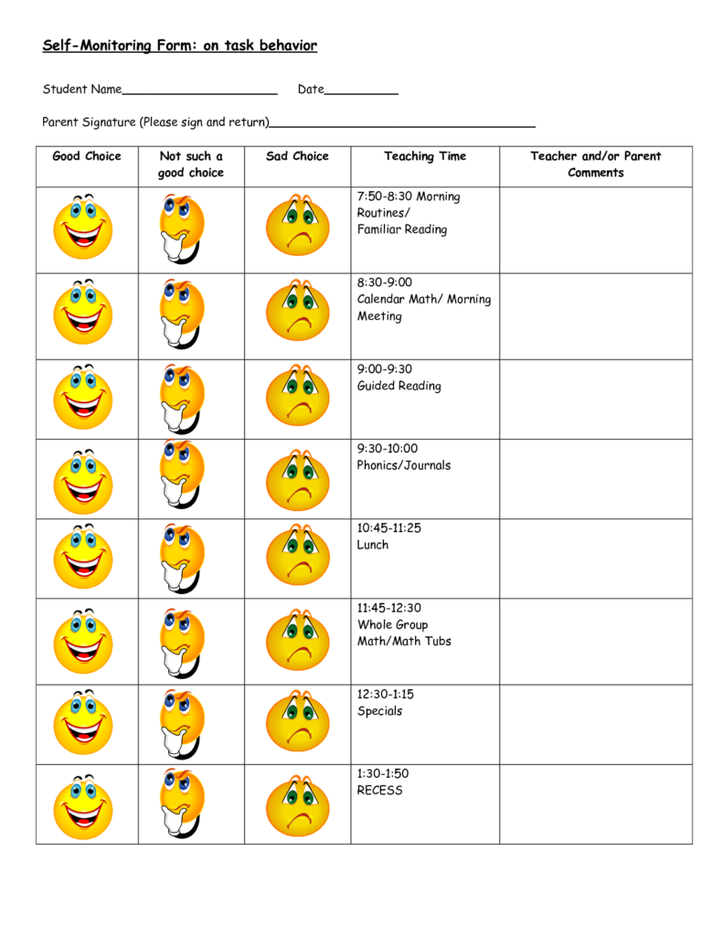 Daily Behavior Chart Template Behavior Chart Printable Individual 
