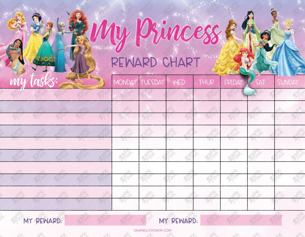 Digital Disney Princess Sparkle Blank Printable Reward Chart High 