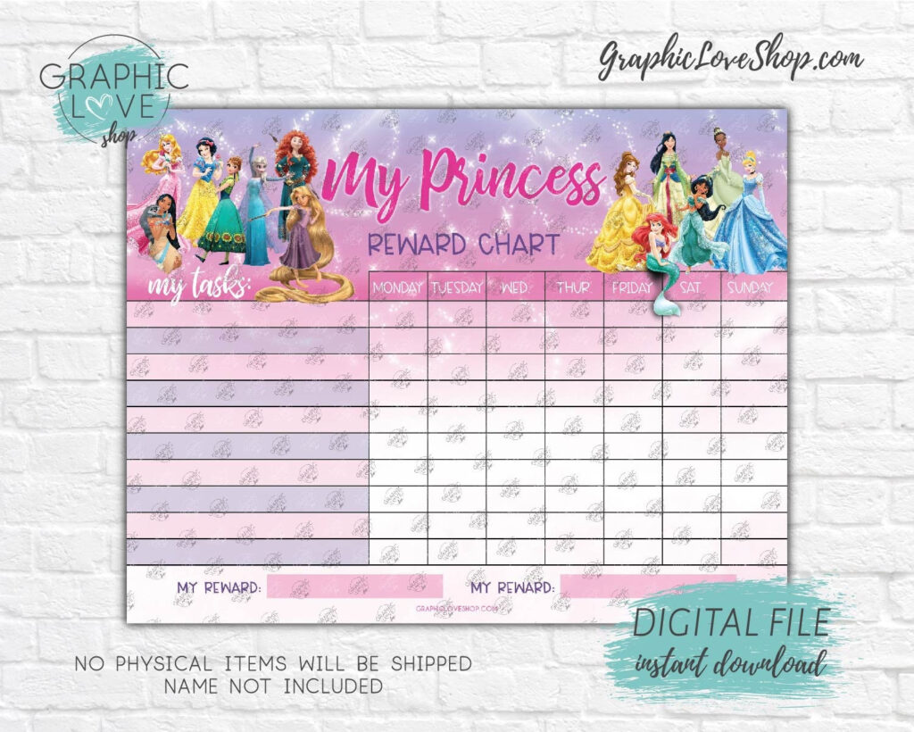 Digital Disney Princess Sparkle Blank Printable Reward Chart High 