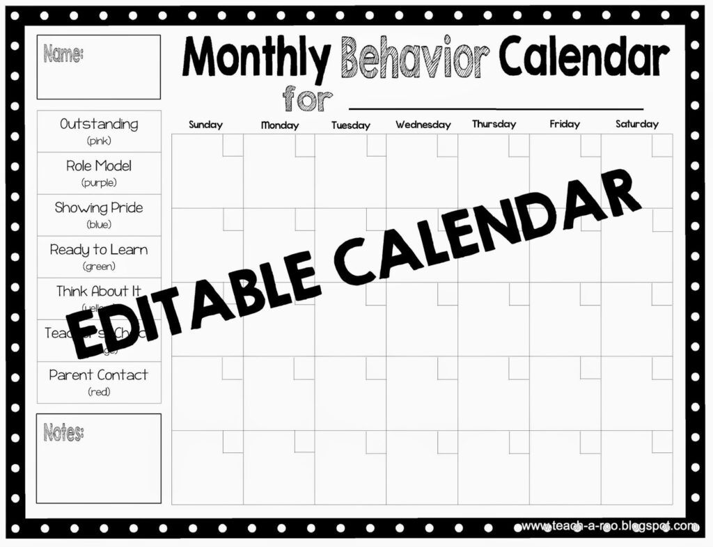 Printable Monthly Behavior Chart