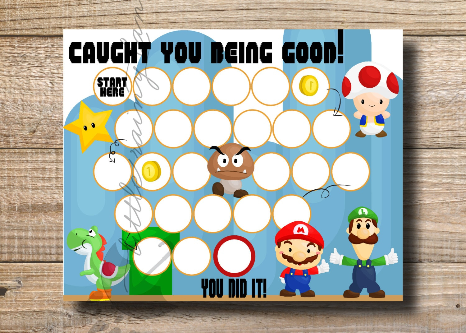 Kids Reward Chart Mario Reward Chart Printable Instant Etsy