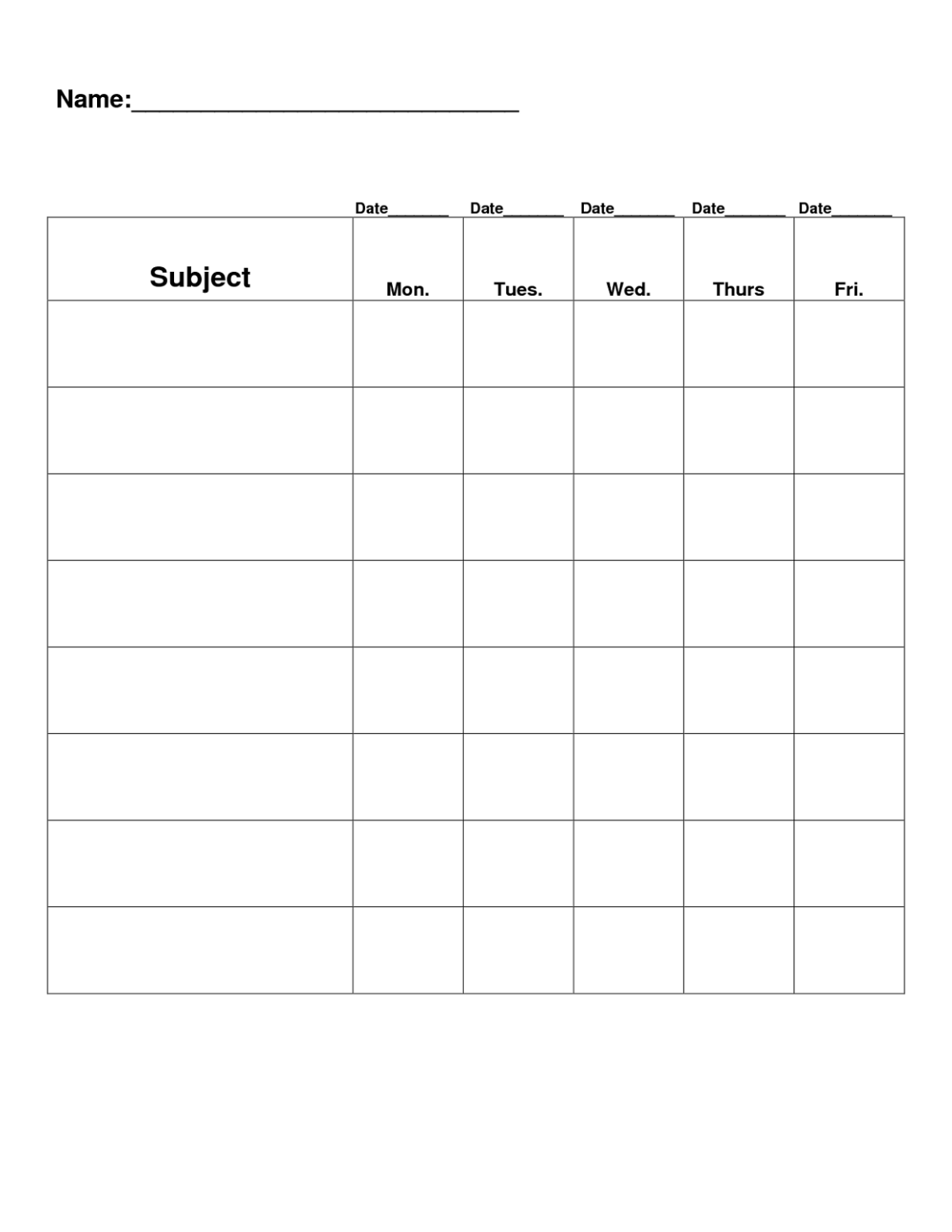 Printable Blank Behavior Charts - PrintableBehaviorChart.com