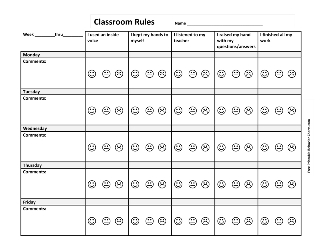 Printable Classroom Behavior Chart Template Templates At 