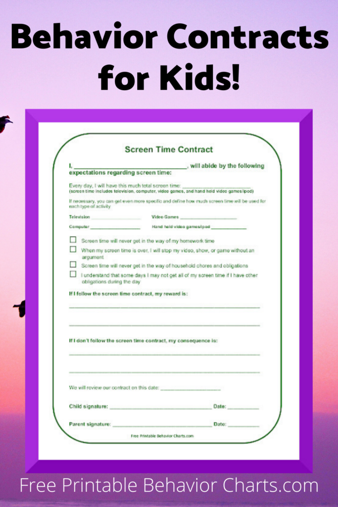 Printable Contracts For Kids Behavior Contract School Behavior 