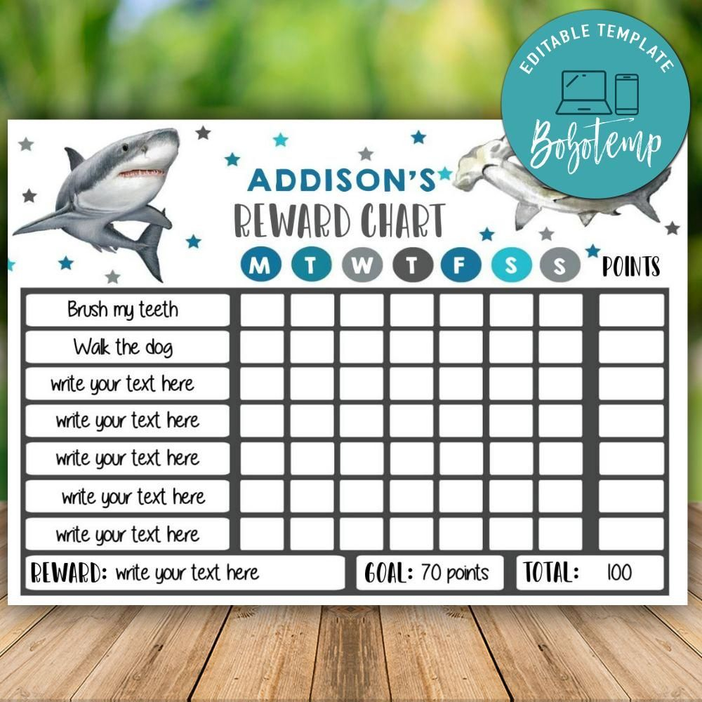 Printable Shark Reward Chart Instant Download Bobotemp