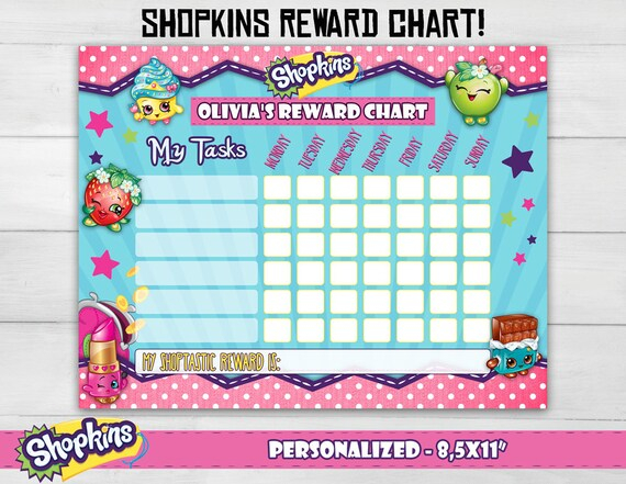 Shopkins Personalized Reward Chart Kids By SuperInstantParty
