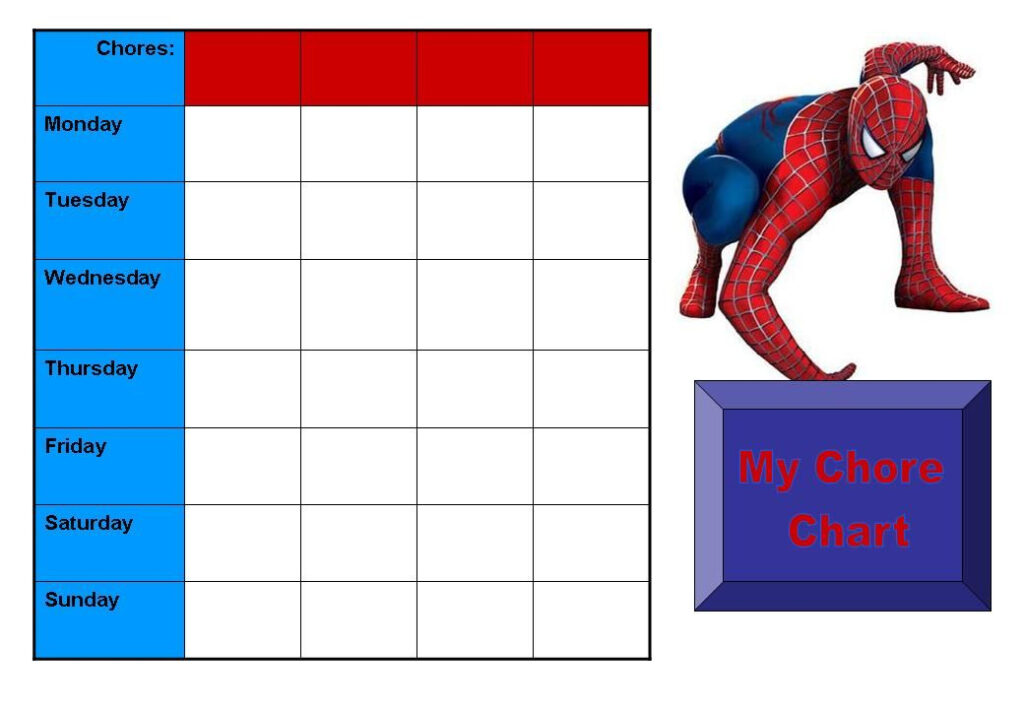 Spiderman Chore Chart Reward Chart Kids Behaviour Chart Reward Chart