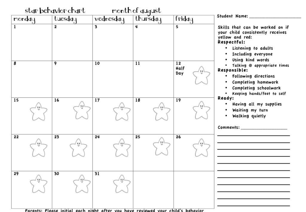 Tattling To The Teacher Behavior Calendars 