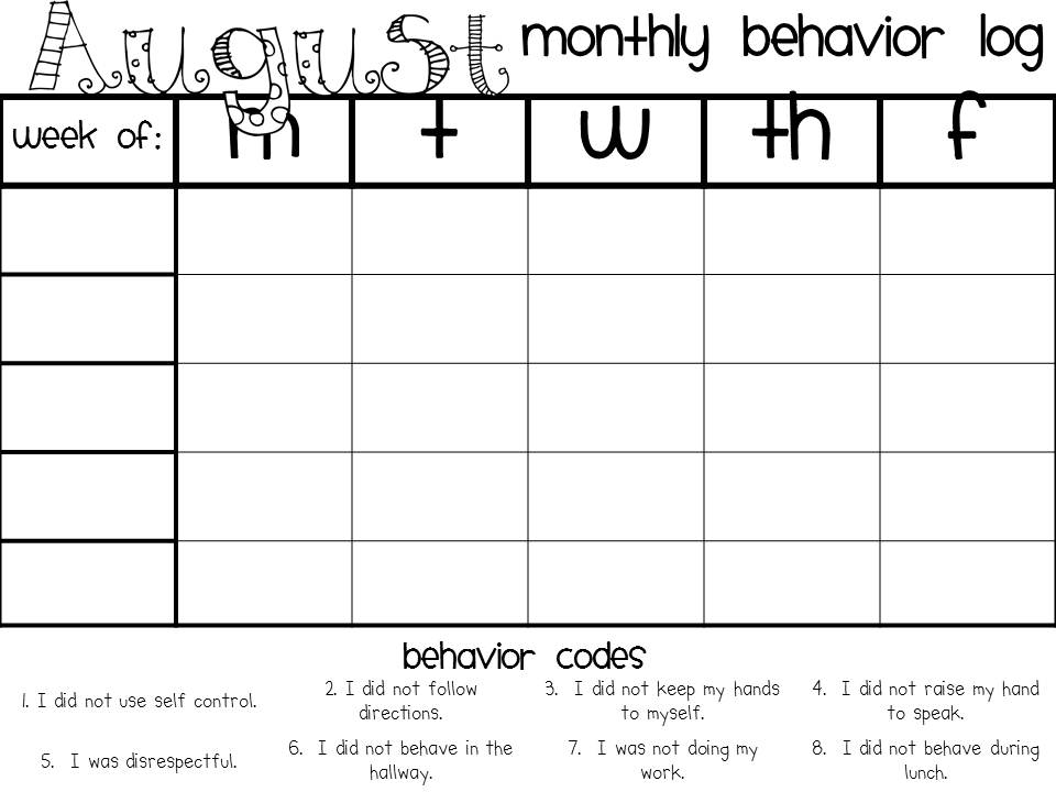 The Polka Dot Patch Monthly Behavior Log