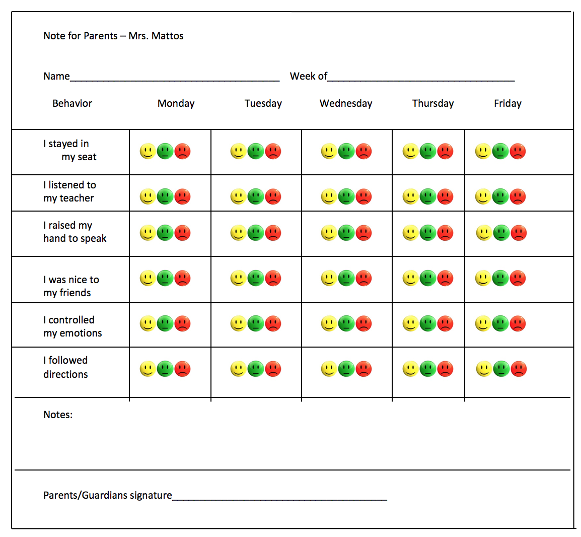 This Is A Self monitoring Chart That I Created For My Pre K Student